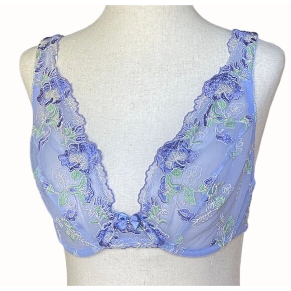 Victoria's Secret Purple Embroidered Floral Sheer Demi Underwire Bra 34 D 34D - Picture 1 of 5